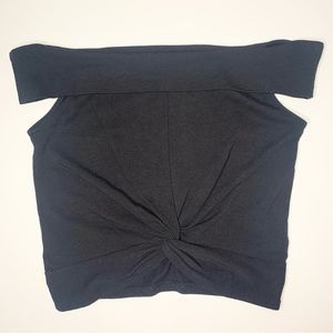 Black Off Shoulder Crop Top w/ Twist Front - Small